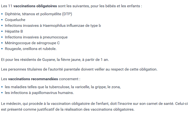 Liste de vaccins du site du service public