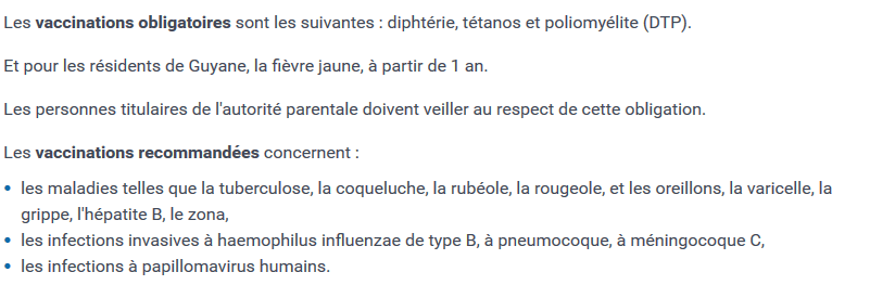 Liste de vaccins du site du service public